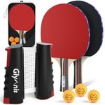 Glymnis Table Tennis Set Portable Ping Pong Set with Retractable Table Tennis Net, Table Tennis Bats, 3-Star Ping Pong Balls & Storage Bag, Premium All-in-One Kit for Any Table