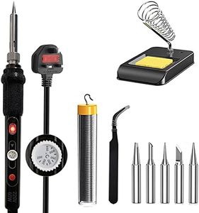 Soldering Iron Kit Electric with Switch 60W Adjustable Temperature200℃ - 450 ℃ Soldering Gun Welding Tools, Solder Wire Tube/Soldering Stand/5pcs Replacement Tips/Tweezers