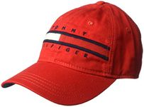 Tommy Hilfiger Men's Cotton Avery Adjustable Baseball Cap, Racing Red, One Size