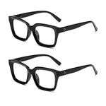 Hubeye 2 Pairs Retro Oversized Large Frame Anti-blue Glasses Men and Women Square Fashion Oprah Style Blue Light Blocking Computer Reader