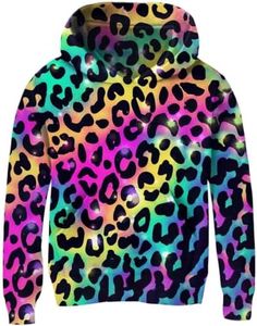 uideazone Leopard Hooded Sweatshirts for Girls Size 11t Novelty cheetah 3D Print Hoodies Coat Long Sleeve Hoody Pullover Top Clothes 10-12 Years