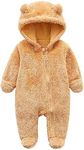 Babymine Toddler Boy's Hooded Fuzzy Outfits Winter Romper Fleece Outerwear Yellow footed Clothes 6-9M