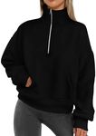 PRETTYGARDEN Women's Fall Fashion Half Zip Sweatshirts Long Sleeve Collared Cropped Pullover Tops Trendy Y2K Clothes (Black,X-Large)