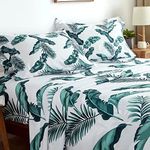 King Sheets Set 4PC Soft Cooling 1800 Microfiber Printed Sheet, 8 - 17" Deep Pocket Breathes Better, Hypoallergenic, Wrinkle Free, Machine Washable Tropical Palm Tree Fronds Patterned Double Bedding