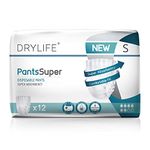 Drylife Pants Super Disposable Pull-Up Unisex Incontinence Pants | Dry Feel Technology, Anti-Leak Security, Kind to Skin Soft Breathable Material - Small (1 Pack of 12)