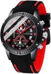 MF MINI FOCUS Men Watch, Chronograph Waterproof Sport Analog Quartz Watches Red Silicon Strap Fashion Wristwatch for Men