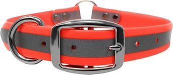 Regal Dog Products Large Orange Heavy Duty Reflective Dog Collar with Center Ring, Metal Buckle and D Ring | Anti-Odor Adjustable Biothane Waterproof Dog Collar | Other Sizes for Small & Medium Dogs