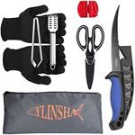 ylinsha Fishing Knife,Fish Cleaning Kit 7 PC set Fish Knife, Fish Scale Cleaning Brush, multi-functional Scissors, anti-cutting Gloves, Fishbone Tweezers, storage Bag