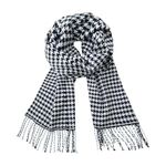 Calvin Olivia Cashmere Feel Scarf Soft Winter Ombre Nova Buffalo Tartan Tweed Houndstooth Plaid Chic Gift for Men Women Black White Houndstooth