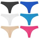 SONTOP BASIC Women's Underwear Seamless Thong T Back Panty Cotton Breathable Thongs Panties for Women 3-6 Pack, Thong – 6 Colors, Small