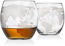 Godinger Old Fashioned Whiskey Glasses, Etched Globe Map - Set of 2