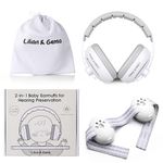 Lilian&Gema 2-in-1 Baby Ear Muffs Noise Protection, Adjustable Baby Headphones with Stretchy Band, Noise Cancelling Headphones for Baby & Toddler up to 4 Years, Baby Airplane Essentials, White