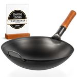 YOSUKATA 36 cm Carbon Steel Wok with Round Bottom – Pre-Seasoned Pow Wok for Stir Fry – Traditional Chinese Japanese Black Steel Pan – Outdoor Cookware for Gas Stovetops, Open Fire, Grill, BBQ Camping