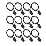 15PCS Rustproof Metal Drapery Rings, Stainless Steel Metal Curtain Rings with Clips, Shower Curtain Rings with Clips, Shower Curtain Hooks with Clips, Decorative Curtain Hook (Black)