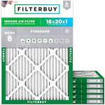 Filterbuy 16x20x1 Air Filter MERV 8 Dust Defense (6-Pack), Pleated HVAC AC Furnace Air Filters Replacement (Actual Size: 15.50 x 19.50 x 0.75 Inches)