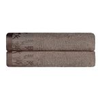 SUPERIOR 100% Cotton 500 GSM 2 Piece Bath Towel Set Wisteria Jacquard Dobby Border, Quick Dry Bohemian Floral Farmhouse, Decorative Oversized Plush Hotel Luxury, Bath Towels, Frappe