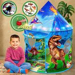 W&O Dino Paradise Play Tent with Roar Button, Dinosaur Toys and LED Lights - Epic Pop Up Tent for Boys & Girls - Perfect for Indoor & Outdoor Adventures