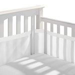 BreathableBaby Deluxe Patented, Safer for Baby, Anti-Bumper, Non-Padded, Breathable Mesh Crib Liner – White & Muslin Trim