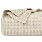 PHF 100% Cotton Waffle Weave Blanket Double Size 150 x 200cm, Pre-Washed Lightweight Breathable Throw Blanket, Oeko-TEX Certified for Bed Couch Sofa, Home Decor, Linen/Natural