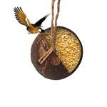 Mats Avenue® Hand Crafted Open Bird Feeder Cum Hanging Pot for Indoor Plants Made of Coconut Shell Smoothened Brown with Metal Clip Color Set of 1