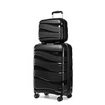 Kono Luggage Sets of 2 Piece Lightweight Polypropylene Hard Shell Suitcase with TSA Lock Spinner Wheels Travel Carry On Hand Cabin Luggage with Beauty Case (Set of 2, Black)