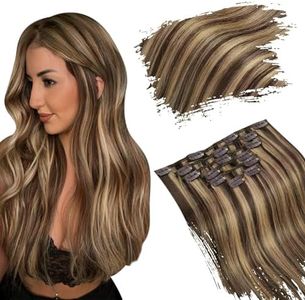 Ugeat Human Hair Clip in Extensions Chocolate Brown Highlights Strawberry Brown Remy Hair Extensions Clip in Full Head Hair Extensions for Women 18 inch 120g 7pcs