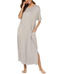 BESDEL Loungewear Long Nightgown Women's Ultra-Soft Nightshirt Full Length Sleepwear with Pocket Gray L