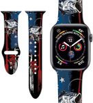 American Flag USA Bass Fish Watch Bands Compatible with Apple Watch 38mm/40mm/41mm, Adjustable American Fishing Theme Wristbands Soft Silicone Replacement Strap for iWatch Series 7 6 5 4 3 2 1 SE