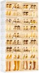 JEKO&JEKO 9-Tier Foldable Shoe Storage Box with Magnetic Doors, Large Stackable Shoe Organizer Cabinet for Entryway, Clear Front Door Shoe Boxes Hold Up to 36 Pairs (White)