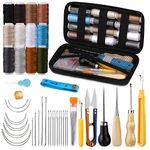 LUNARM Leather Sewing Kit, Upholstery Repair Sewing Kit 48 PCS Heavy Duty Sewing Kit with Upholstery Thread, Needles, Awl, Seam Ripper for Carseat, Backpack, Carpet, Shoes, Sofa Repair and Stitching