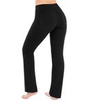 Nirlon Straight Leg Yoga Pants - Straight Leg Yoga Pants for Women Breathable Leggings for Women for Yoga Regular & Plus Size Pants for Women Yoga Work Pants for Women (M 32" Inseam, Black)