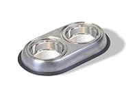 Van Ness Pets Stainless Steel Double Dish Food and Water Bowl for Cats/Small Dogs, 16 OZ, Wide No-Tip Base