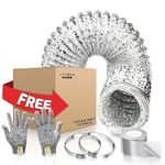 Cuchiilo Dryer Vent Hose 4 Inch Dryer Duct Hose Flexible Air Ducting Aluminum Foil (4IN 25FT) Non-Insulated with Gloves,Tape and 2 Clamps,Silver