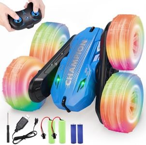 REMOKING Remote Control Car,RC Car with Colorful Sides Light Strip & Headlights for Kids,4WD 2.4Ghz Double-Sided Fast Flips Stunt Cars for 6-12 Year Old Boys Girls Xmas Birthday Gifts