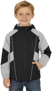 Rolanko Boys Rain Jacket, Waterproof Lightweight Windbreaker Raincoat Kids Hooded Lined Outerwear for Hiking Outdoor (Black, 7-8 Years)