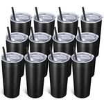 VEGOND 20oz Tumbler Bulk with Lid and Straw 12 Pack, Stainless Steel Vacuum Insulated Tumbler, Double Wall Coffee Cup Travel Mug, Black