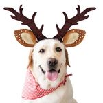 KUDES Dog Cat Christmas Reindeer Antlers Headband Classic Adjustable Elk Hat Headwear Pet Deer Cospaly Costumes Accessories (L(for Medium Big Dogs))