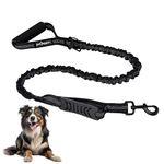 PET PEPPER Bungee Dog Leash for Small, Medium & Large Dogs | 5ft Shock Absorbing Leash with Padded Handle, Traffic Control Handle & Car Seatbelt Buckle | Reflective Belt | Black