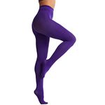 Frola Tights for Women 80 Denier Semi Opaque Solid Color Footed Pantyhose Ladies Tights(L-XL,Purple)