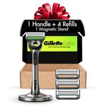 Gillette Mens Razor with Exfoliating Bar by GilletteLabs, Shaving Kit for Men, Includes 1 Handle, 4 Razor Blade Refills, 1 Premium Magnetic Stand