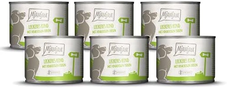 MjAMjAM - cibo umido premium per cani - delizioso manzo su patate bollite con piselli croccanti, confezione da 6 (6 x 200 g), naturale con carne extra