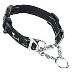 Dog Martingale Collar Chain, Half Check Dog Training Collar Reflective Adjustable, Heavy Duty Buckle Safety Dog Limited Slip Collar (S, Black)