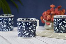 GOLDEN QUEEN'S Handcrafted Indigo Floral Tea & Coffee Cups - Set of 6 | Perfect for Daily Use, Elevate Your Tea and Coffee Experience | Microwave Safe | 180 ml