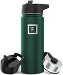 IRON °FLASK Camping & Hiking Hydration Flask, Wide Mouth, 3 Straw Lids, Stainless Steel Outdoor Water Bottle, Double Walled, Insulated Thermos, Metal Canteen - Dark Pine, 18 Oz