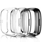 Tobfit Case for Fitbit Versa 2 Smart Watch, 3 Pack Screen Protector Cases with Soft TPU Edge, Anti-Scratch, Full Guard and Shockproof Watch Cover (Silver/Black/Clear)