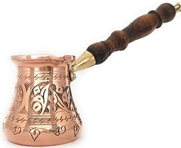 The Silk Road Trade - PC Series (Small) - Thickest Solid Copper Engraved and Hammered Turkish Greek Arabic Coffee Pot Wooden Handle, Heavy Duty Stovetop Coffee Maker, Jazzve, Cezve, Ibrik (6 fl oz)