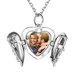 Custom4U Lockets Necklace Silver,Angel Locket Necklace,Heart Pendant with 18 inch Silver Chain,Customised Gifts for Women