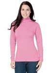 STAR FASHION Womens Polo Neck Jumper Tops Long Sleeve Ladies Roll Turtle Neck Plain Knitted Pullover Sweatshirt for Ladies Stretch Lightweight Sweater Top Baby Pink 12-14