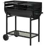 Outsunny Trolley Charcoal BBQ Barbecue Grill Cooker Patio Outdoor Garden Heating Heat Smoker with Wheels, Black 90 x 45 x 96cm