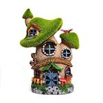 ASAWASA Flocked Mushroom Fairy Garden House with Solar Light,Funny Statue Sculptures for Garden Decor,Exquisite Garden Cottage Figurines for Patio Lawn Yard Gift Decoration